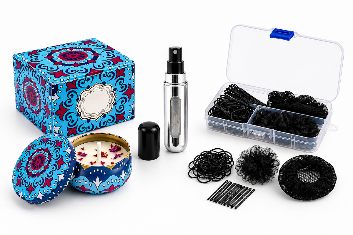 Ətir qabı + Aroma şam + Saç rezini (Set)